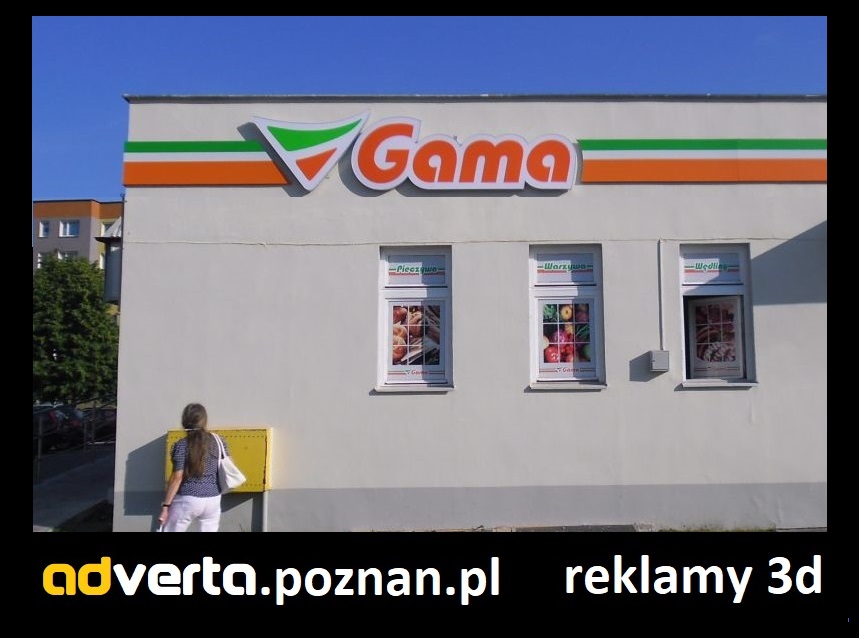 Szyldy i kasetony reklamowe dla sieci sklepów spożywczo-przemysłowych.